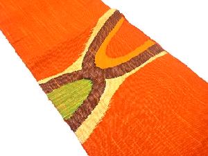 手織り真綿紬　抽象模様織り出し名古屋帯